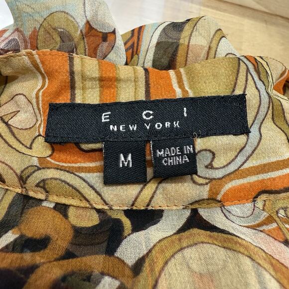 Vintage Y2K ECI New York Beaded V-Neck Sheer Boho Blouse Women Blouse Med - Picture 7 of 7